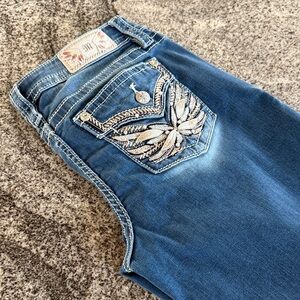Miss Me Solara Slim Wide Jeans with Embroidered Sequins Pockets Sz 29 x 34